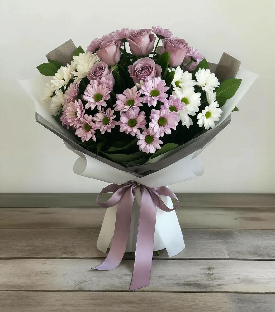 Букет цветов из: Хризантемы и Розы в Дарьино