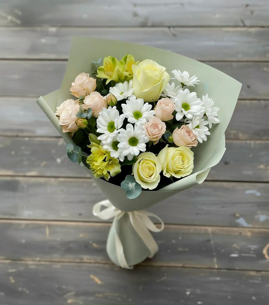 Букет цветов из: Альстромерии, Розы и Хризантемы в Дарьино