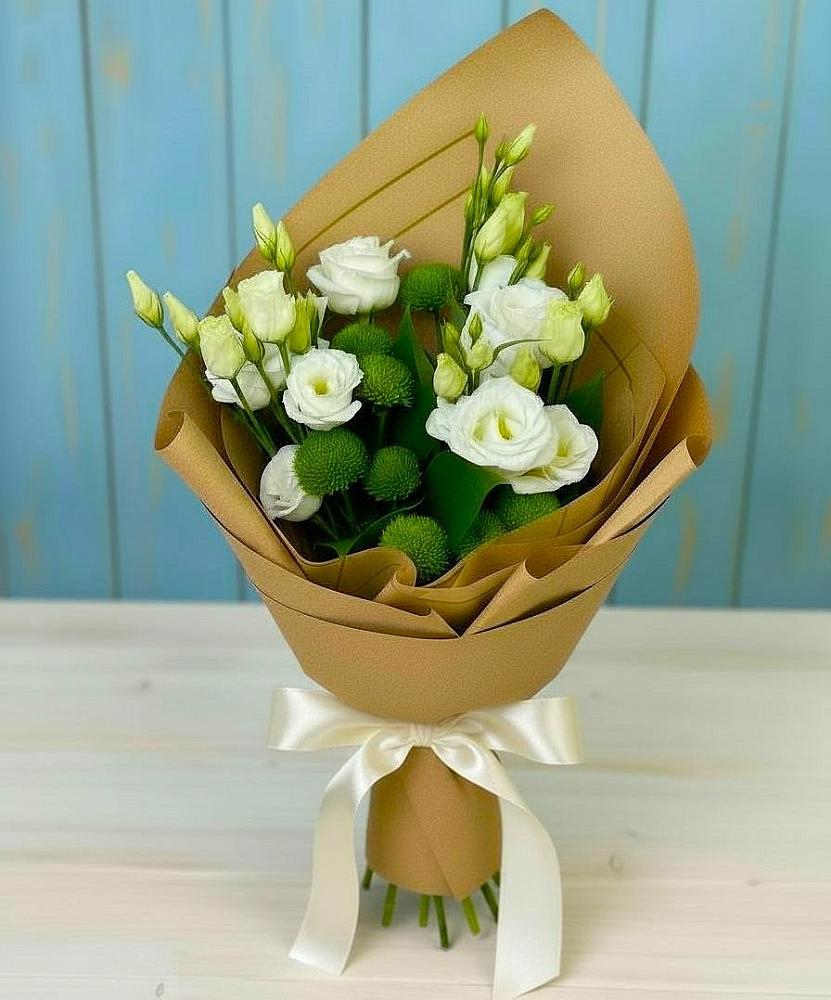 Букет цветов из: Хризантемы и Лизиантусы в Дарьино