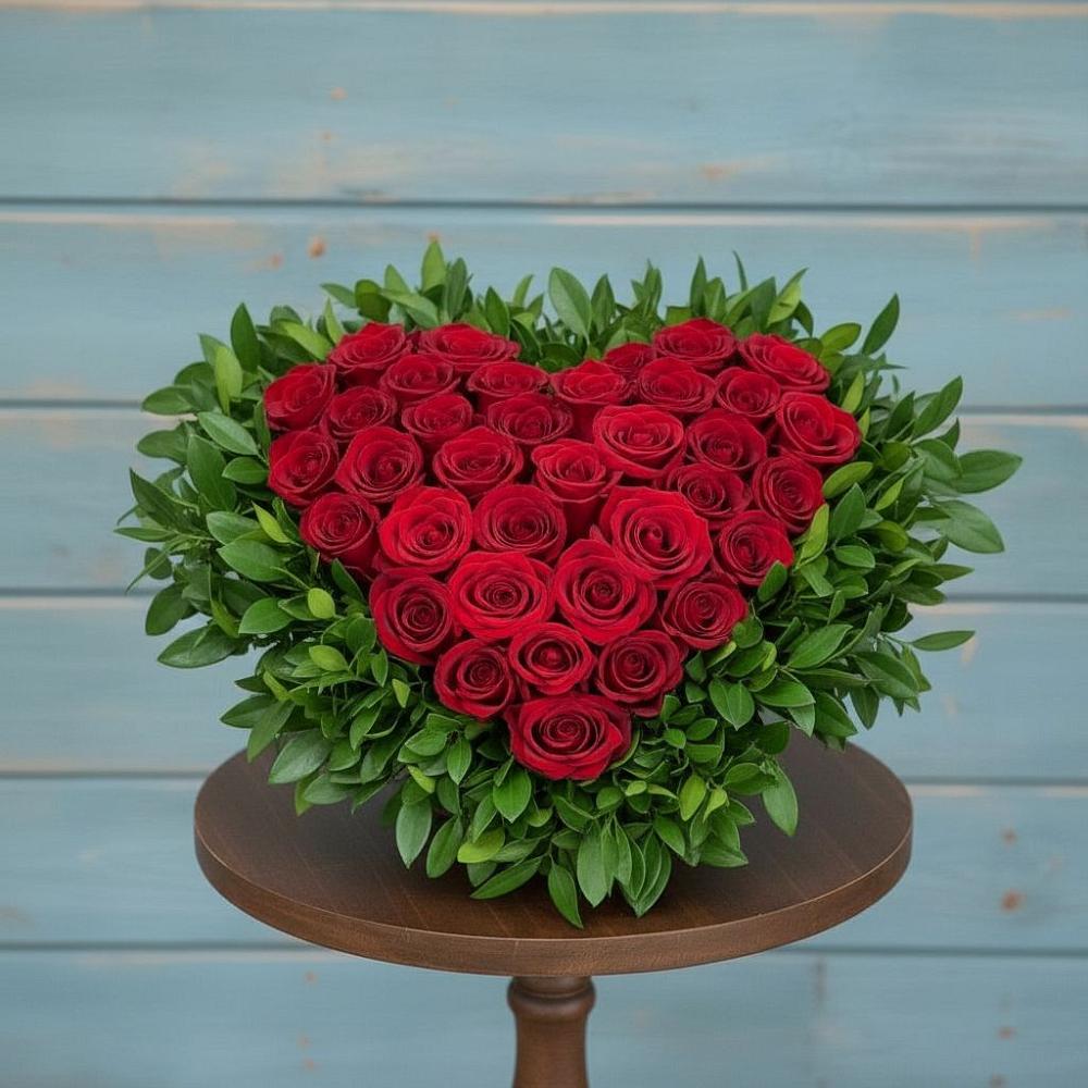 Цветочная композиция из Розы в виде сердца в Дарьино