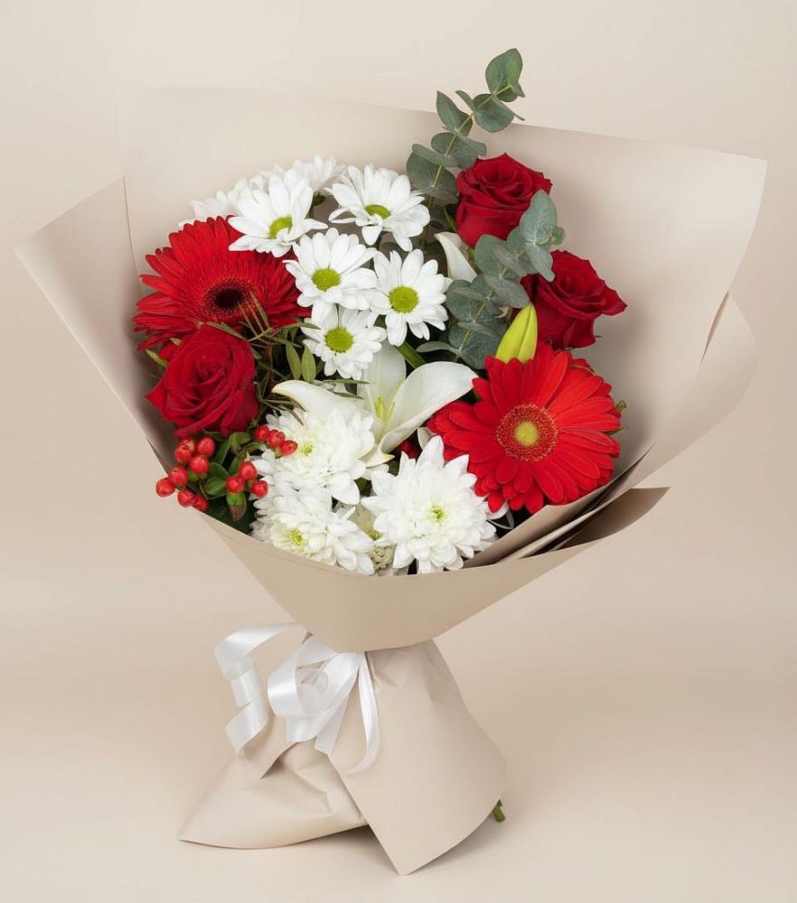 Букет цветов из: Розы, Хризантемы, Герберы и Лилии в Дарьино