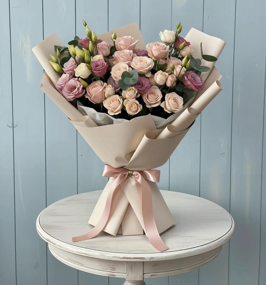 Букет цветов из: Розы и Лизиантусы в Дарьино