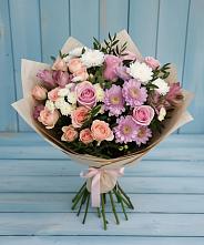 Букет цветов из:  Хризантемы, Розы и Альстромерии в Дарьино