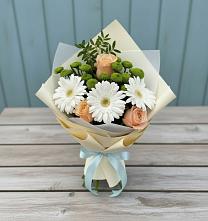 Букет цветов из:  Герберы, Розы и Хризантемы в Дарьино